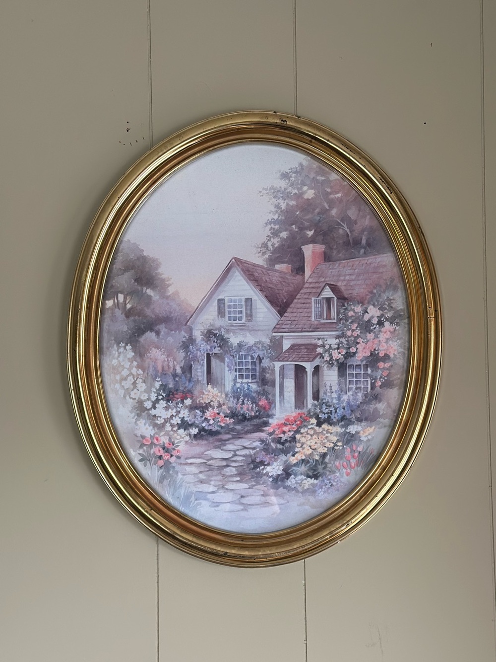 Vintage HOMCO Cottage Home Framed Print (Large Oval Frame)